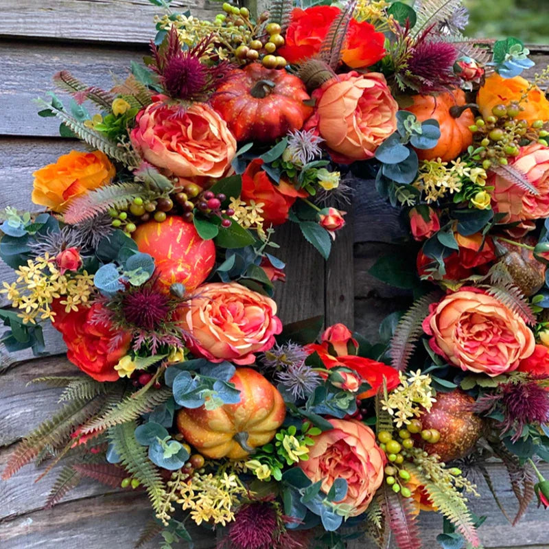AutumnAura Wreath - Artificial Fall Decor, Rustic Charm for Indoor/Outdoor 1