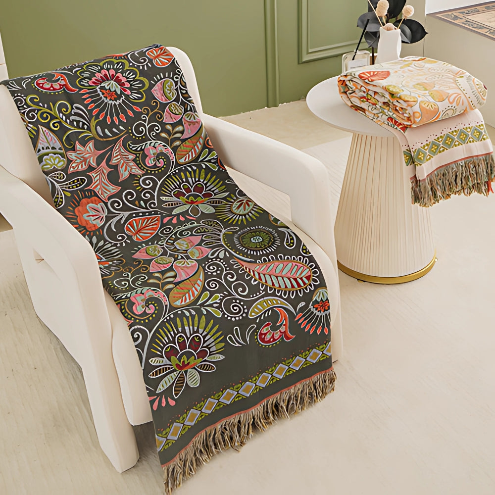 LeafHaven – Boho Reversible Cotton Blanket