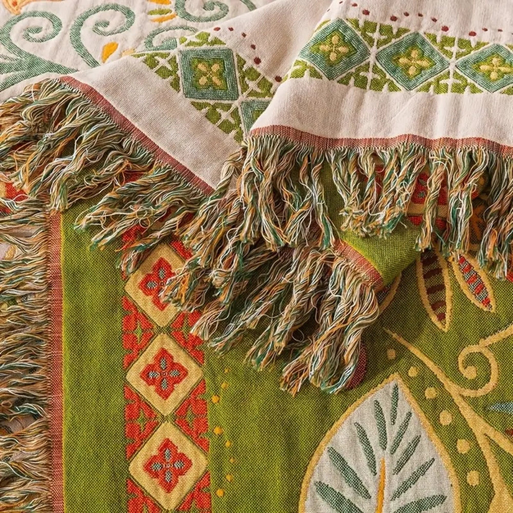 LeafHaven – Boho Reversible Cotton Blanket