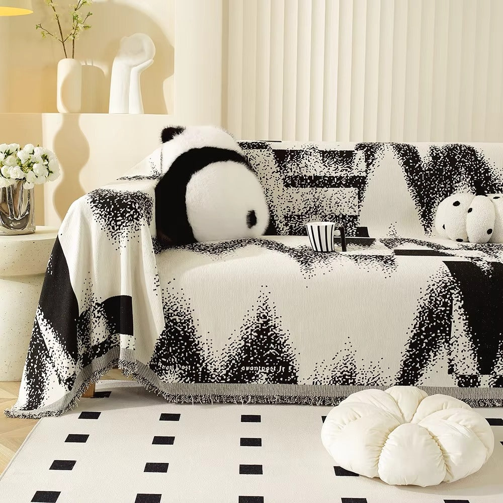 Ava Sofa Cover - Abstract Chenille, Fringe Edges 1