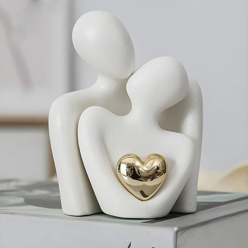 Aveline Figurine - Abstract Resin Couple with Golden Heart 0
