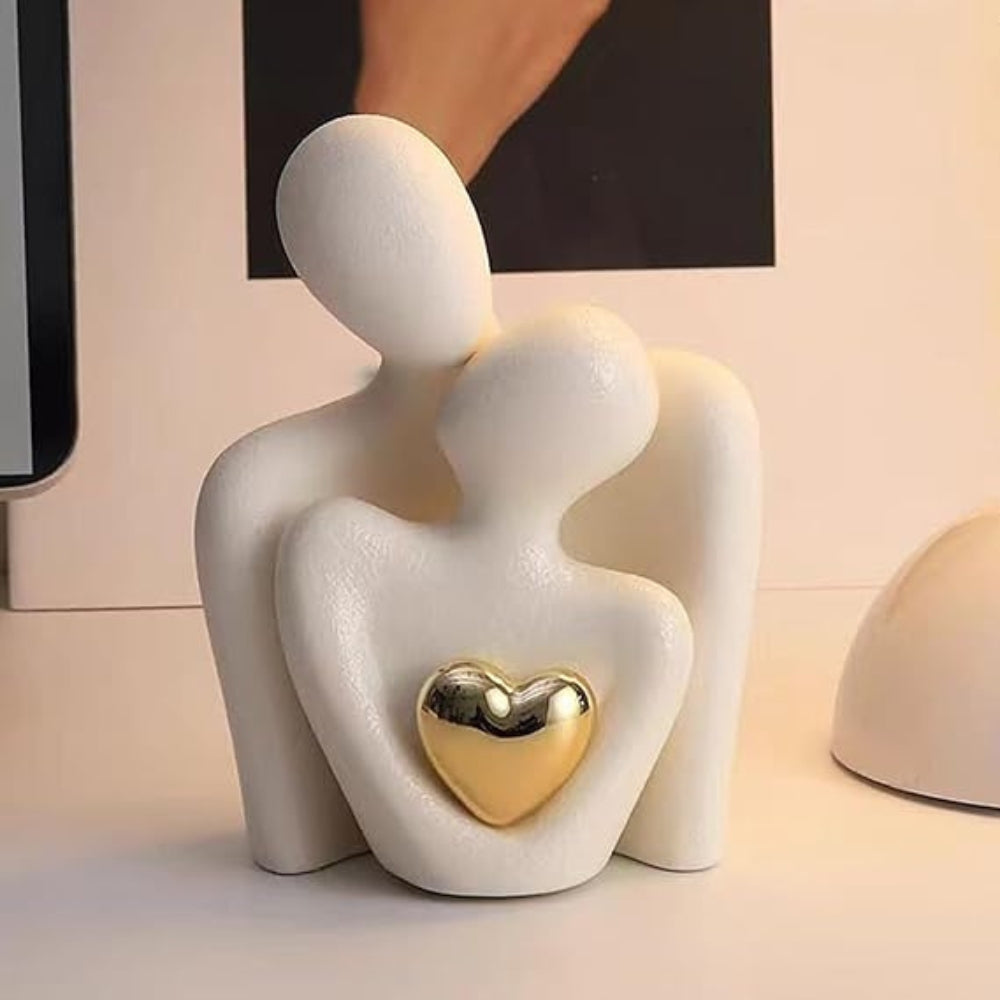 Aveline Figurine - Abstract Resin Couple with Golden Heart 1