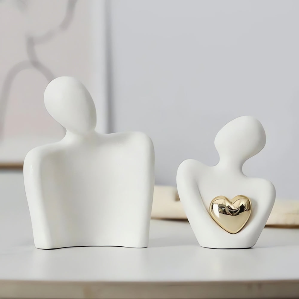 Aveline Figurine - Abstract Resin Couple with Golden Heart 7