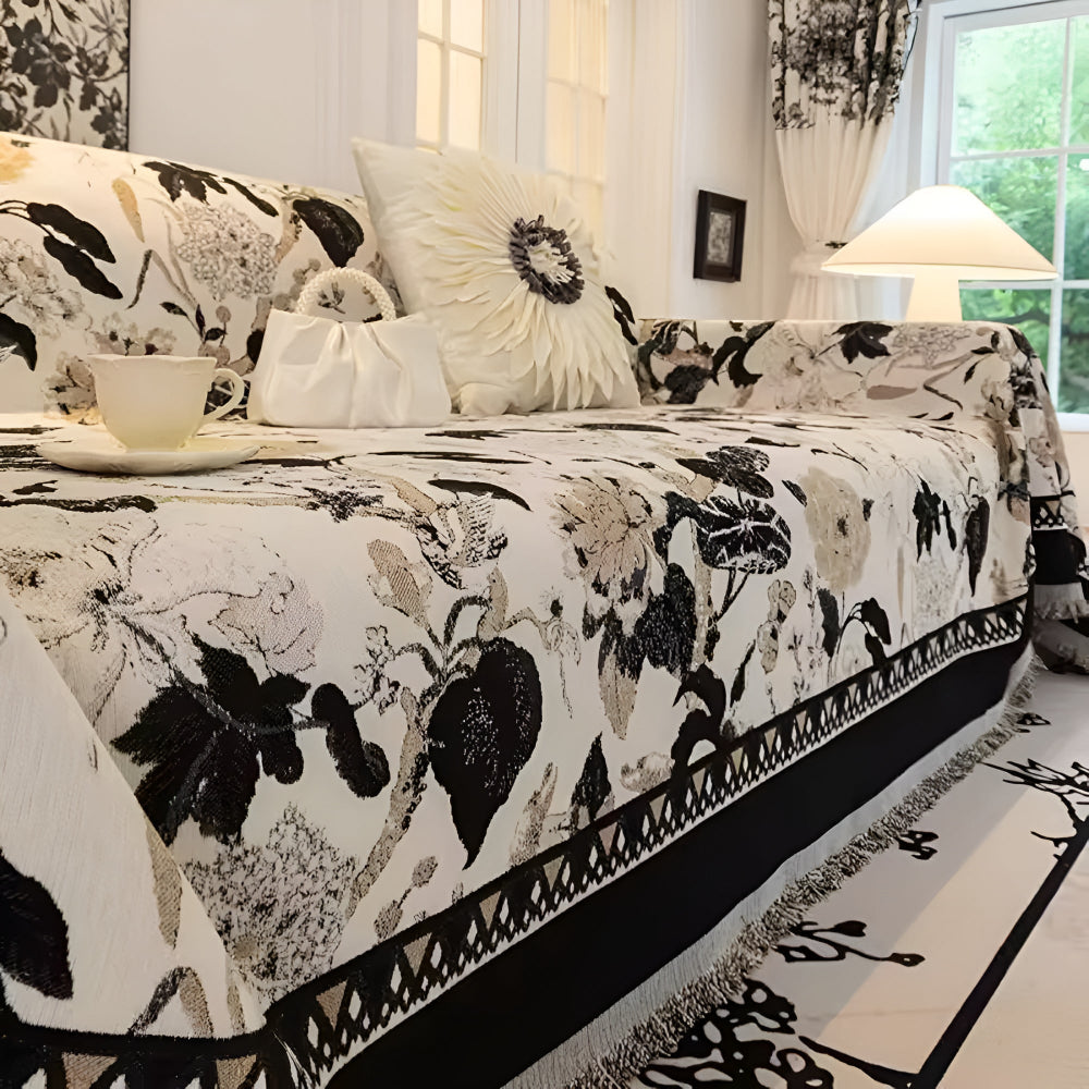 Aveline Sofa Cover - Chenille Jacquard, Floral Design, Reversible 0