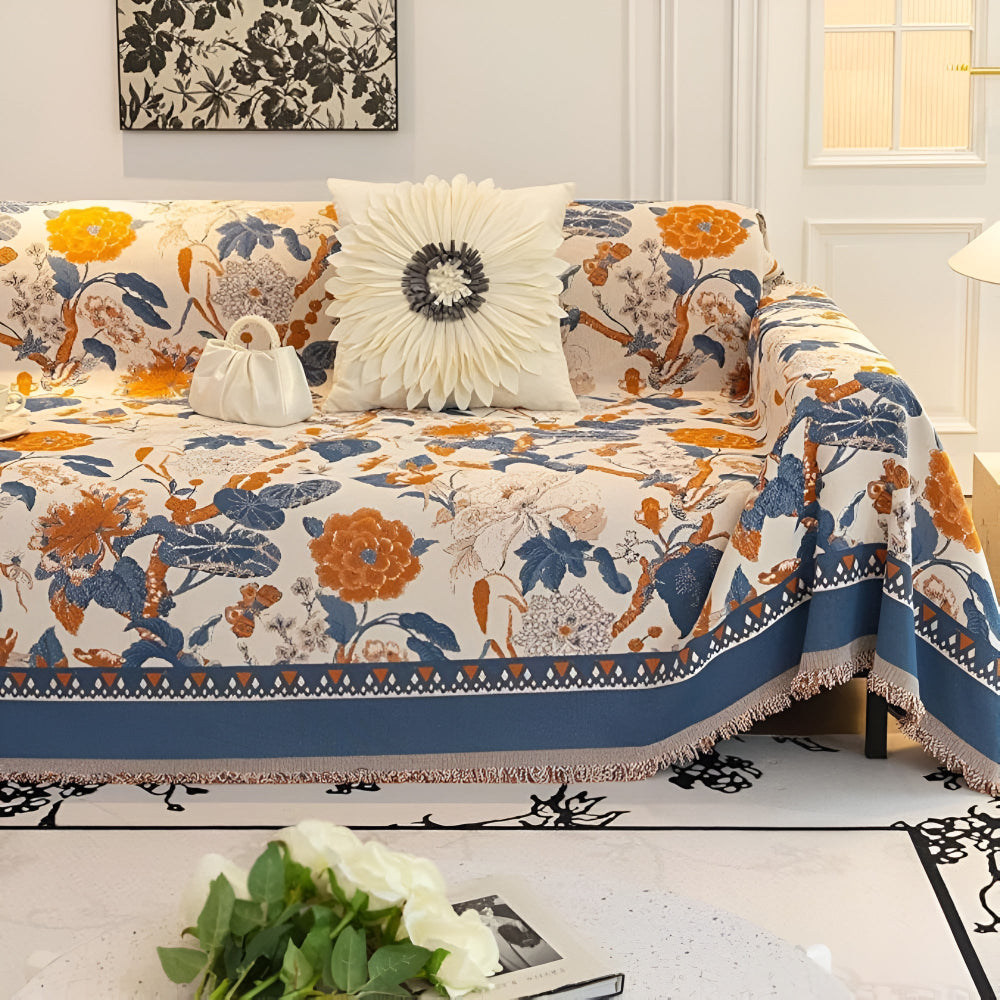Aveline Sofa Cover - Chenille Jacquard, Floral Design, Reversible 1
