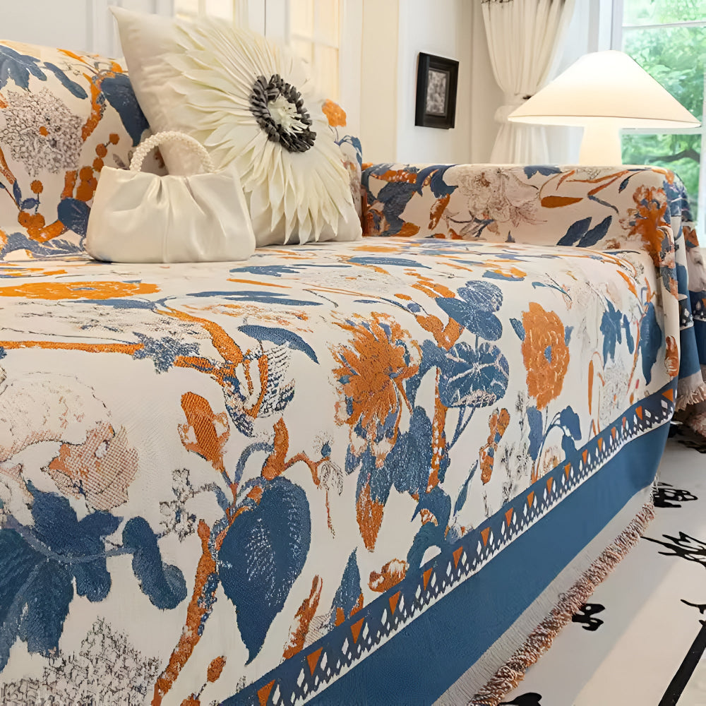 Aveline Sofa Cover - Chenille Jacquard, Floral Design, Reversible 2