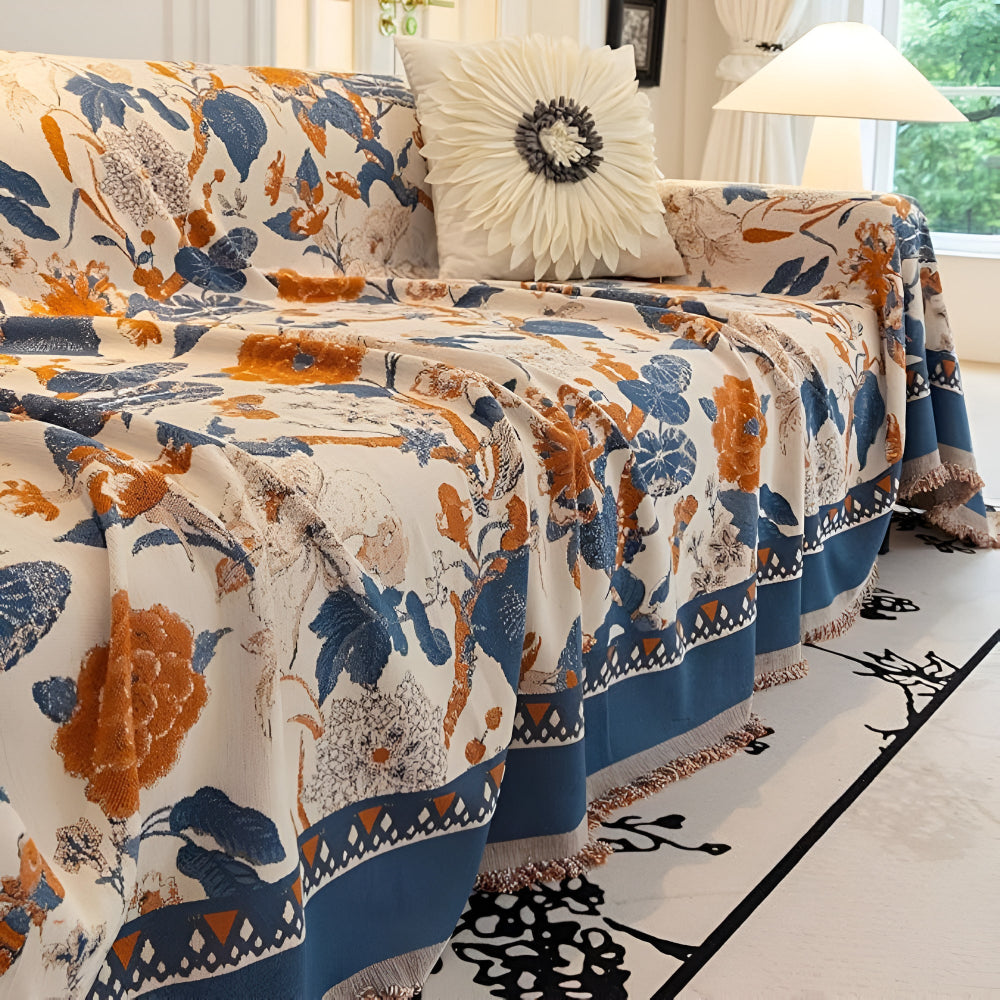 Aveline Sofa Cover - Chenille Jacquard, Floral Design, Reversible 6
