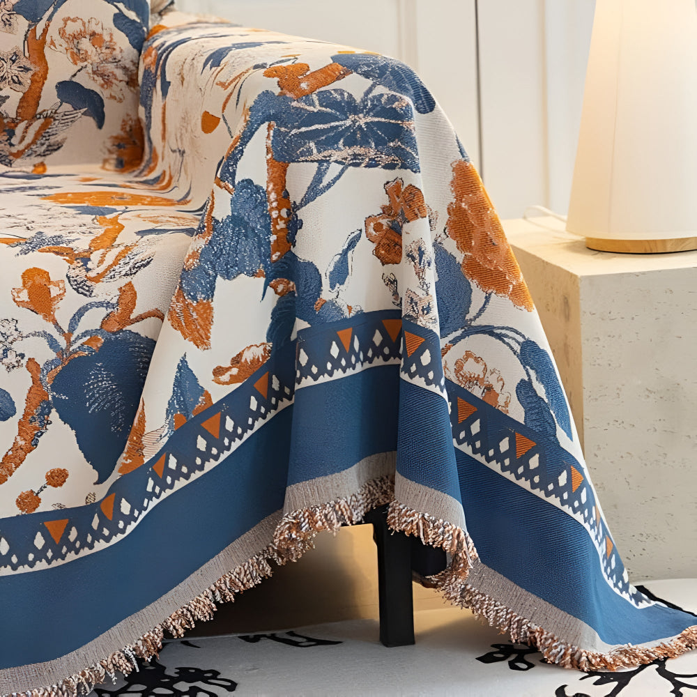 Aveline Sofa Cover - Chenille Jacquard, Floral Design, Reversible 7