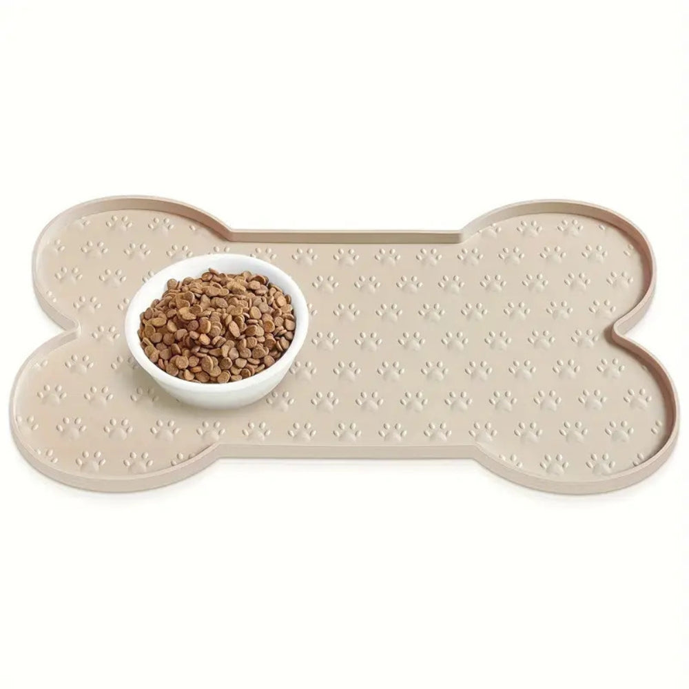 Benson Dog Food Mat - Waterproof Silicone, Non-Slip Bone Shape 0