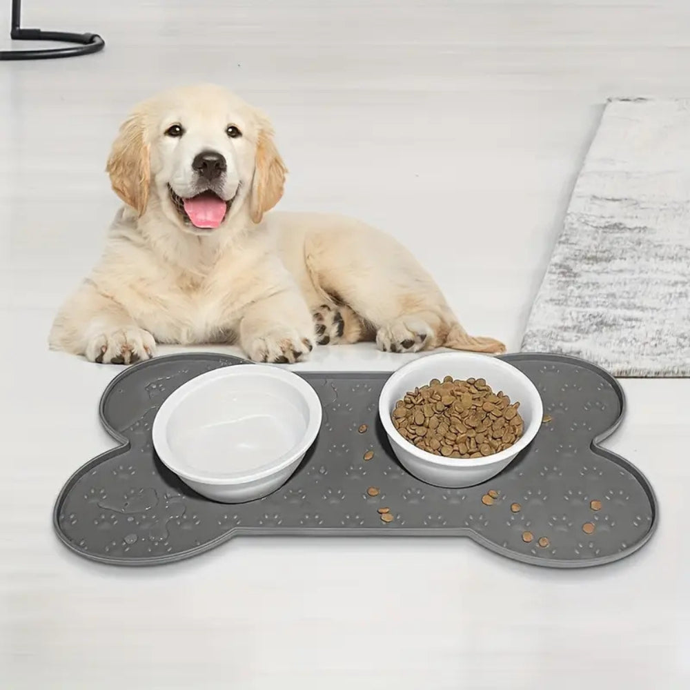 Benson Dog Food Mat - Waterproof Silicone, Non-Slip Bone Shape 1