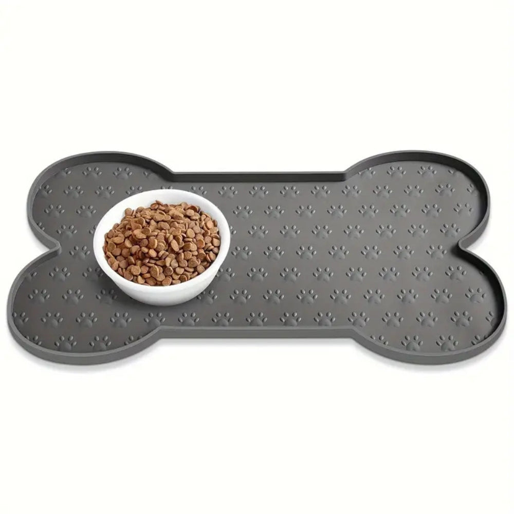 Benson Dog Food Mat - Waterproof Silicone, Non-Slip Bone Shape 2