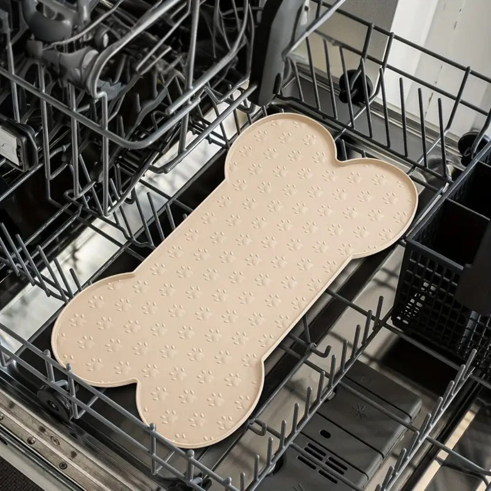 Benson Dog Food Mat - Waterproof Silicone, Non-Slip Bone Shape 4