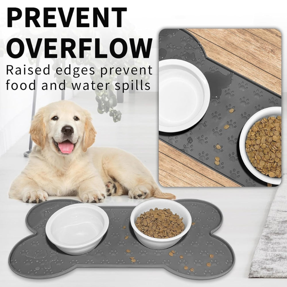 Benson Dog Food Mat - Waterproof Silicone, Non-Slip Bone Shape 6