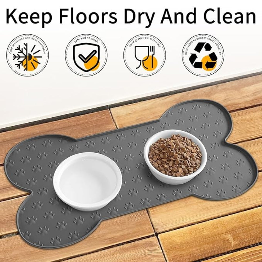 Benson Dog Food Mat - Waterproof Silicone, Non-Slip Bone Shape 7