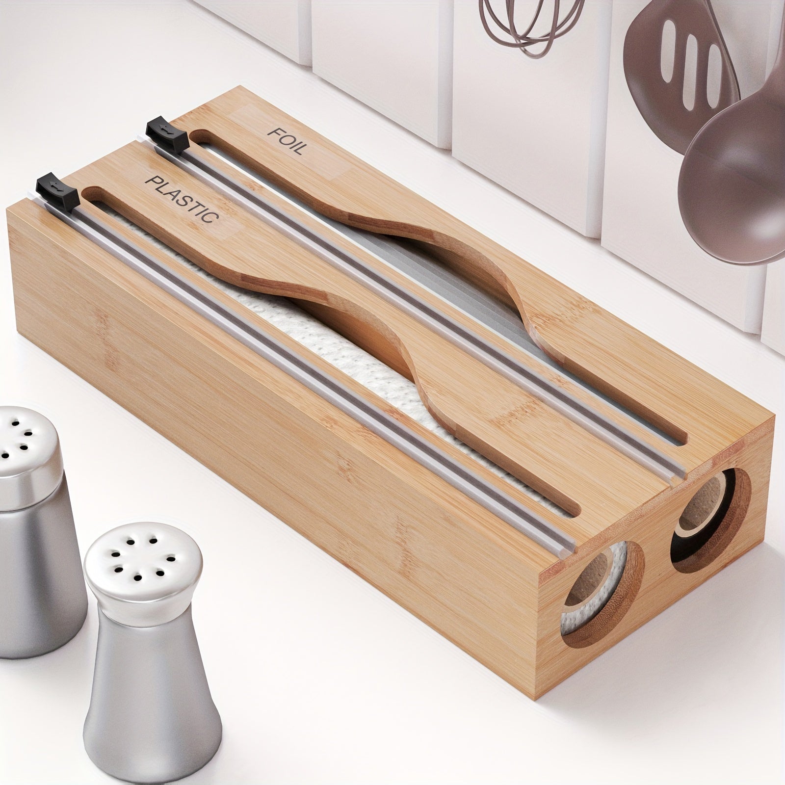 Bexley Foil Dispenser - Bamboo 2-in-1 Cutter Organizer 1