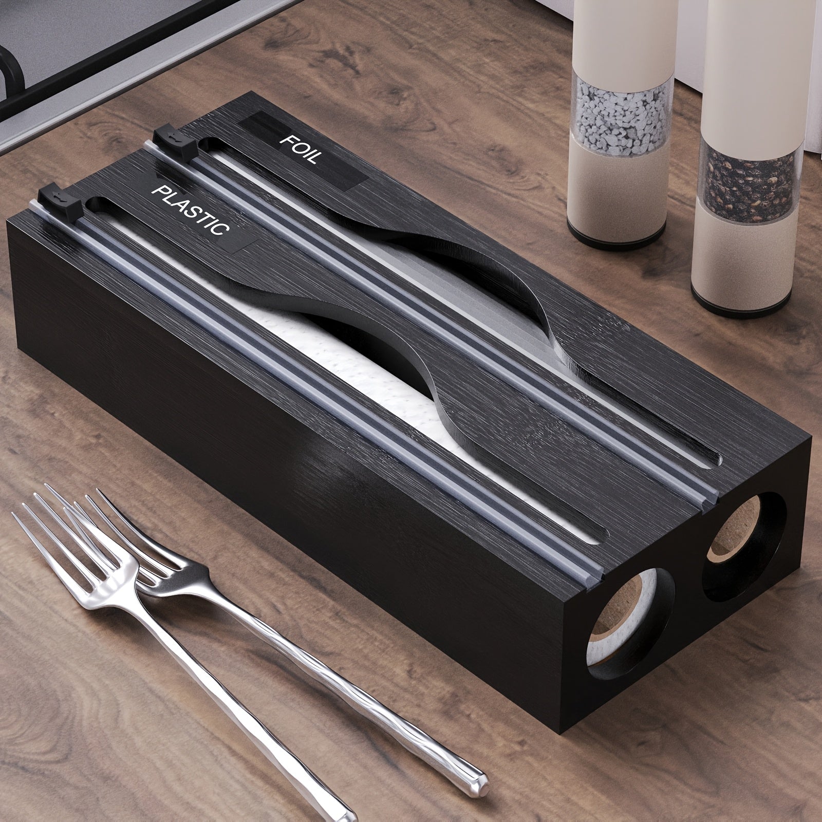 Bexley Foil Dispenser - Bamboo 2-in-1 Cutter Organizer 7