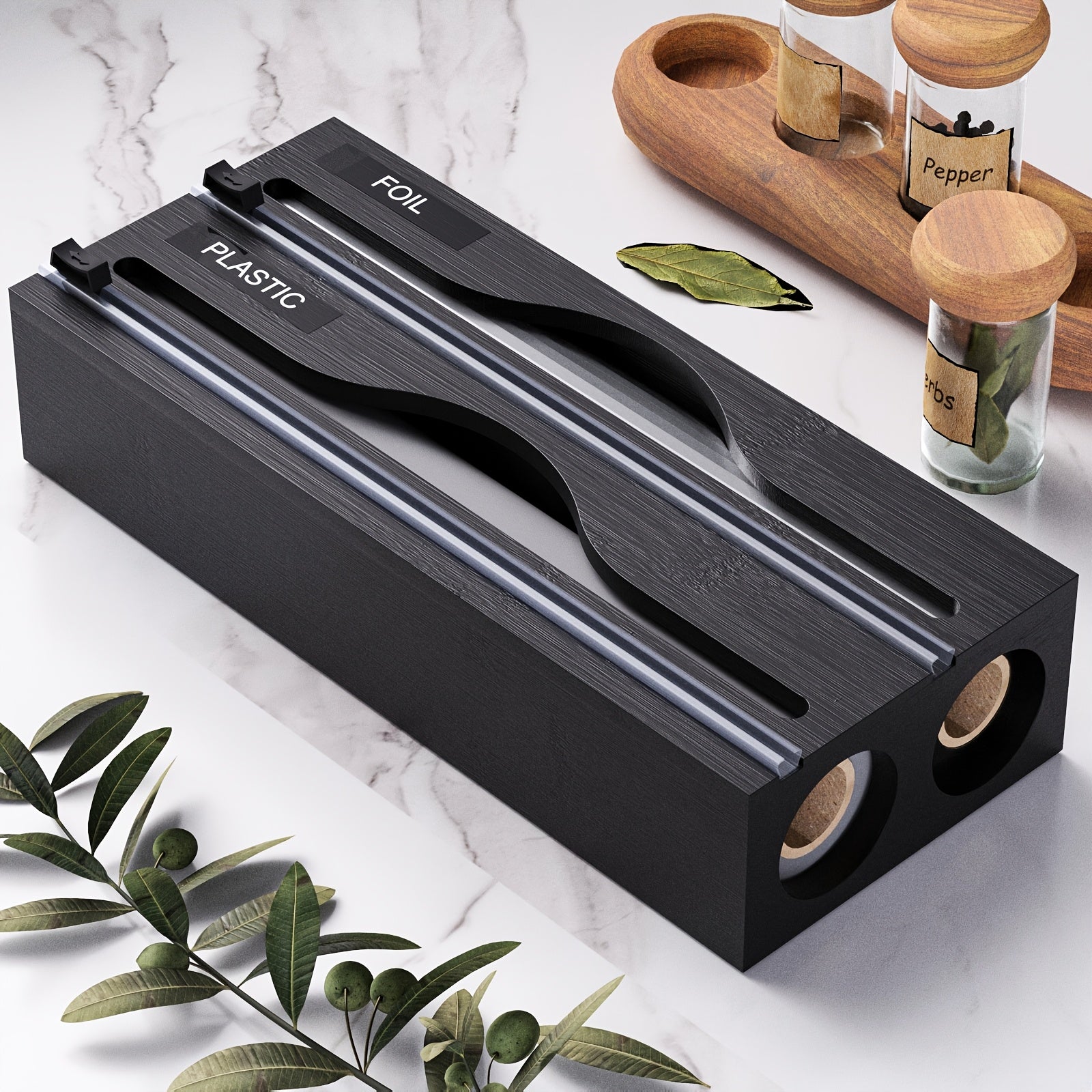 Bexley Foil Dispenser - Bamboo 2-in-1 Cutter Organizer 8