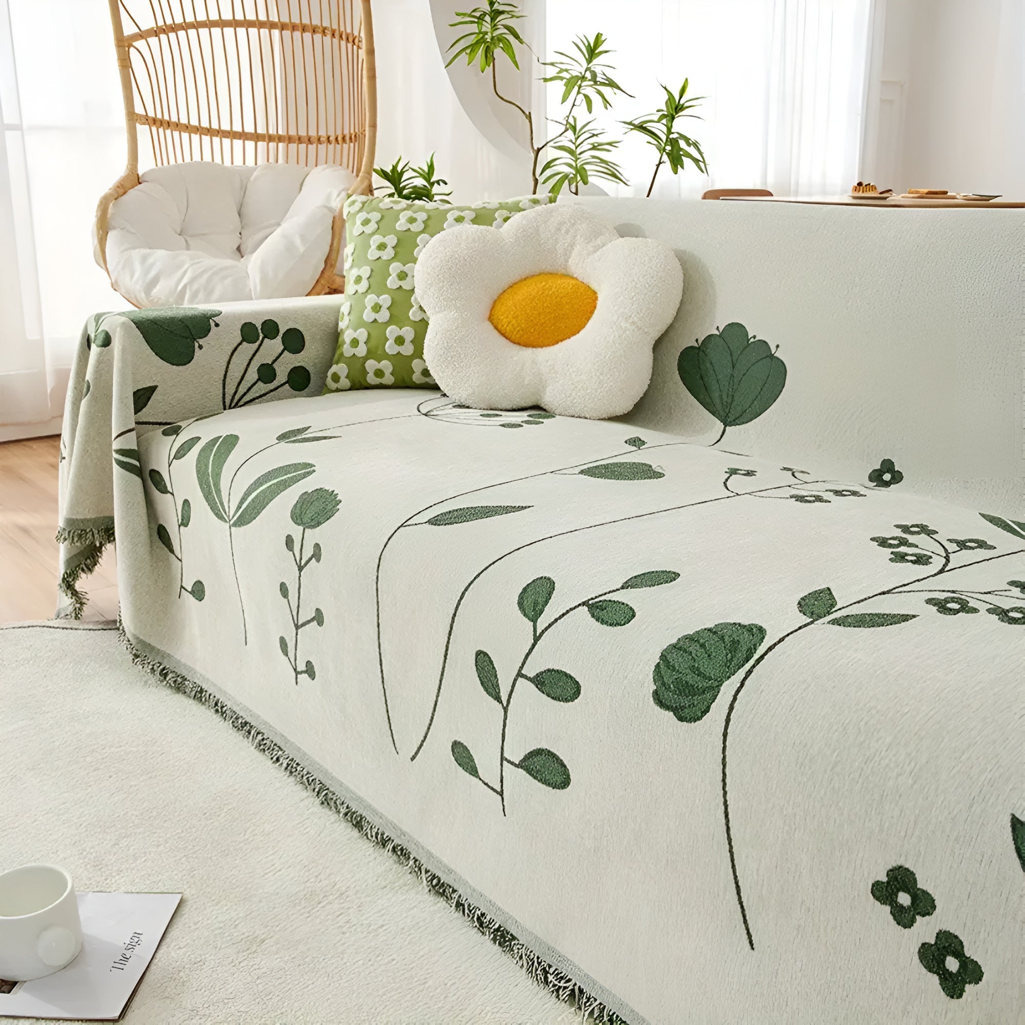 Blossom Sofa Cover - Reversible Microfiber, Floral Design 1