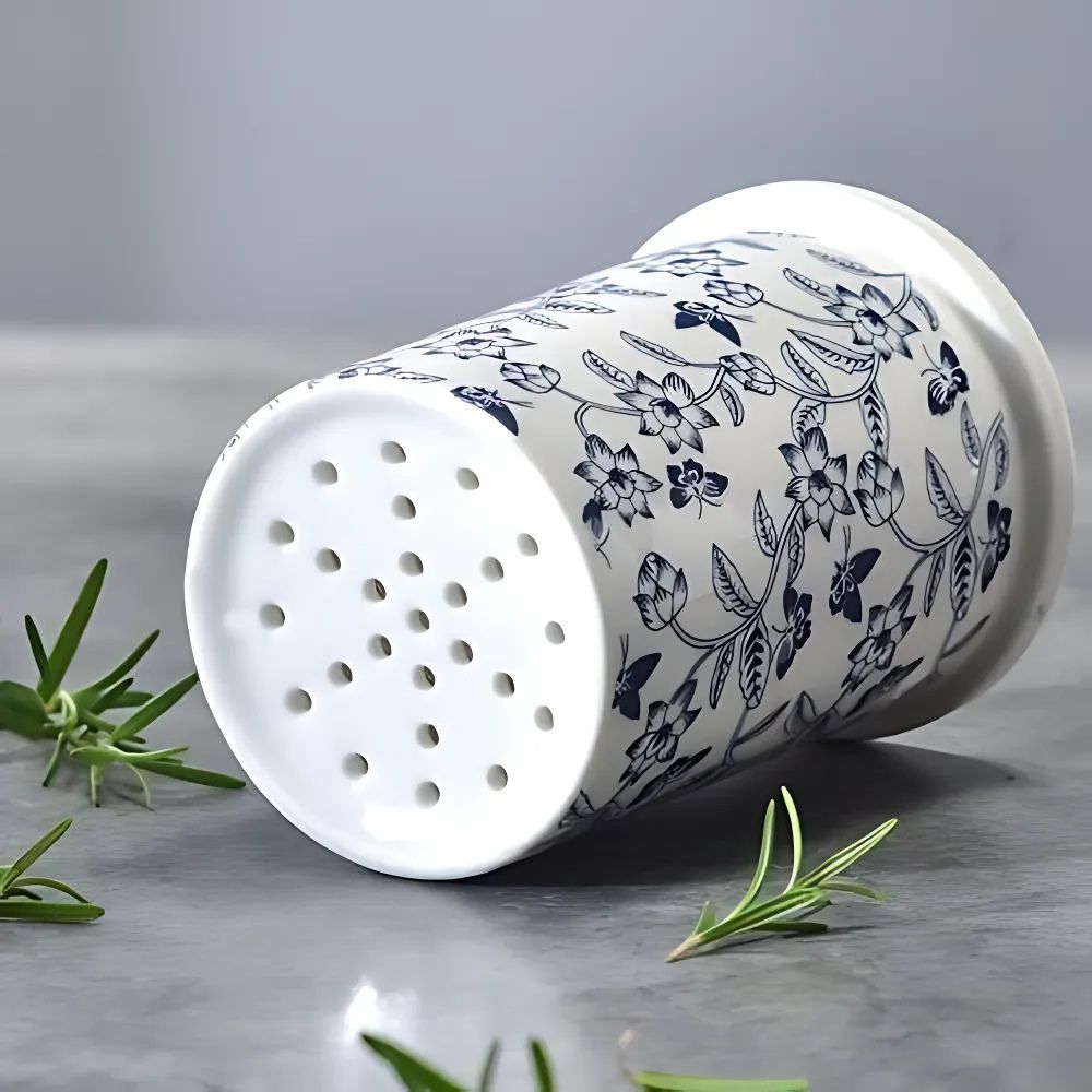 Blythe Utensil Holder Crock - Ceramic, Floral Design 2