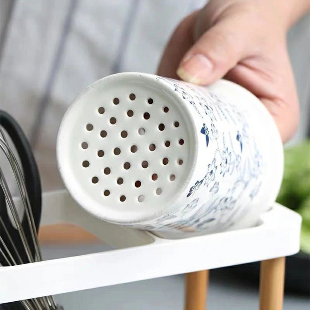 Blythe Utensil Holder Crock - Ceramic, Floral Design 3
