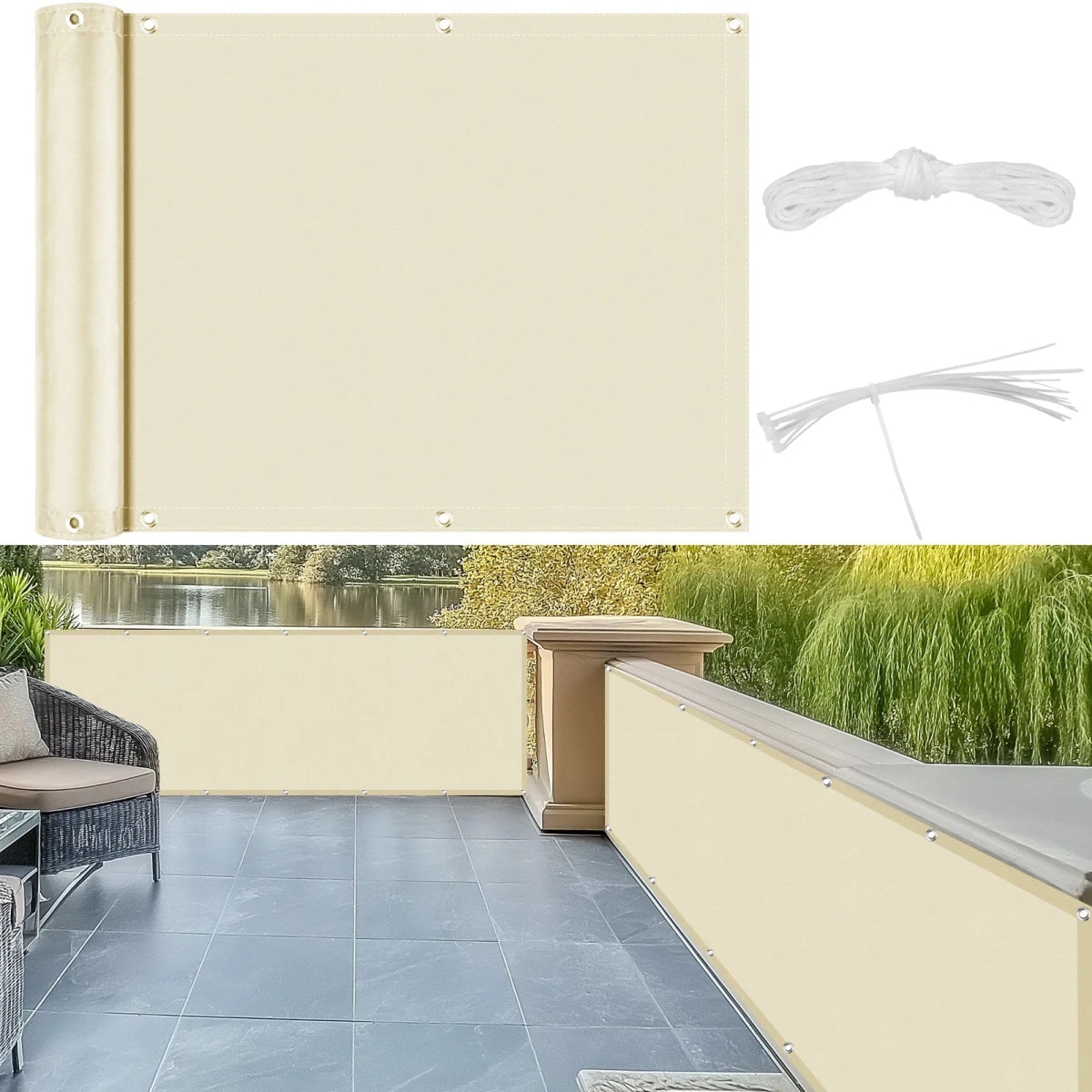 BreezeGuard Balcony Privacy Screen - Durable Polyester Fabric, Outdoor Protection 7