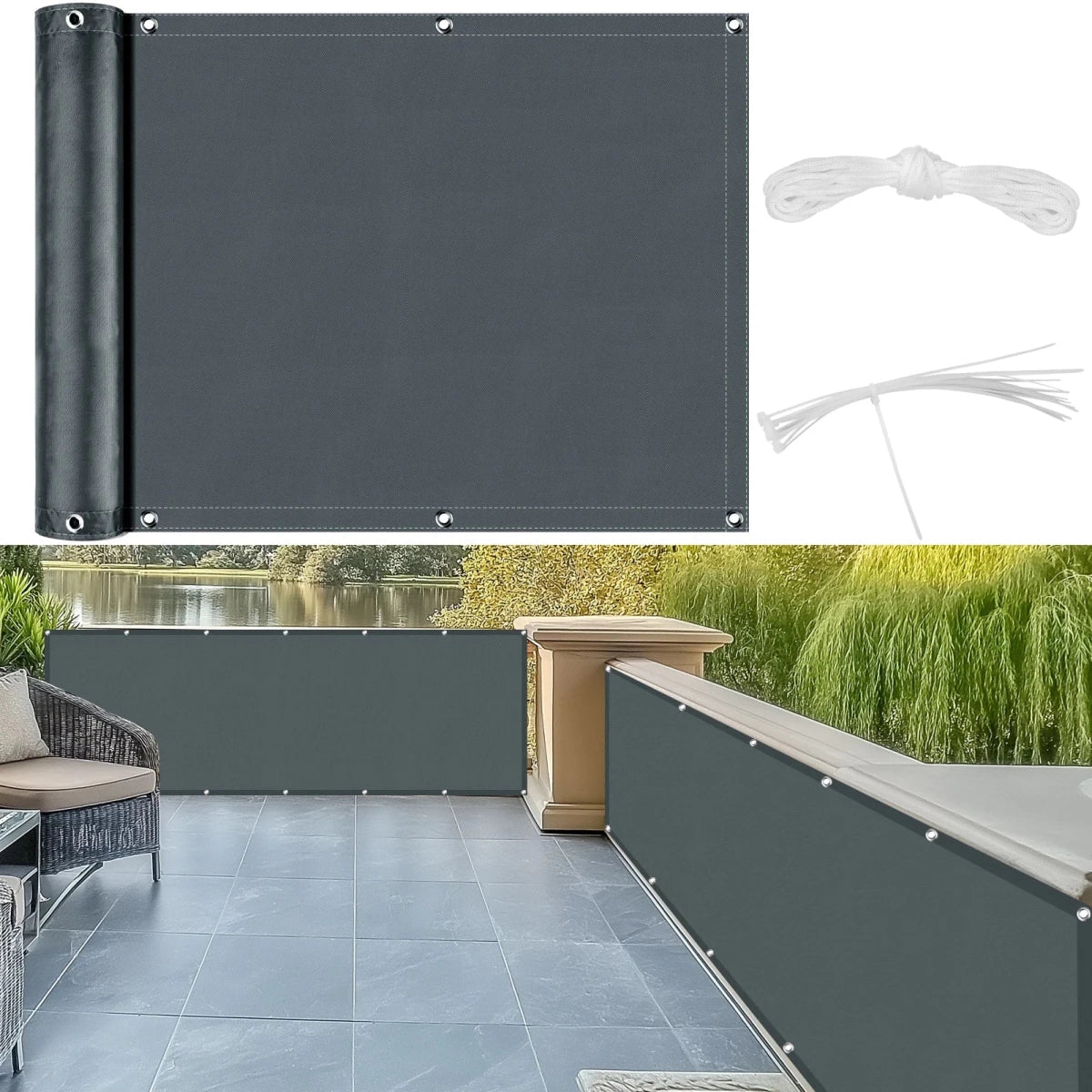BreezeGuard Balcony Privacy Screen - Durable Polyester Fabric, Outdoor Protection 8
