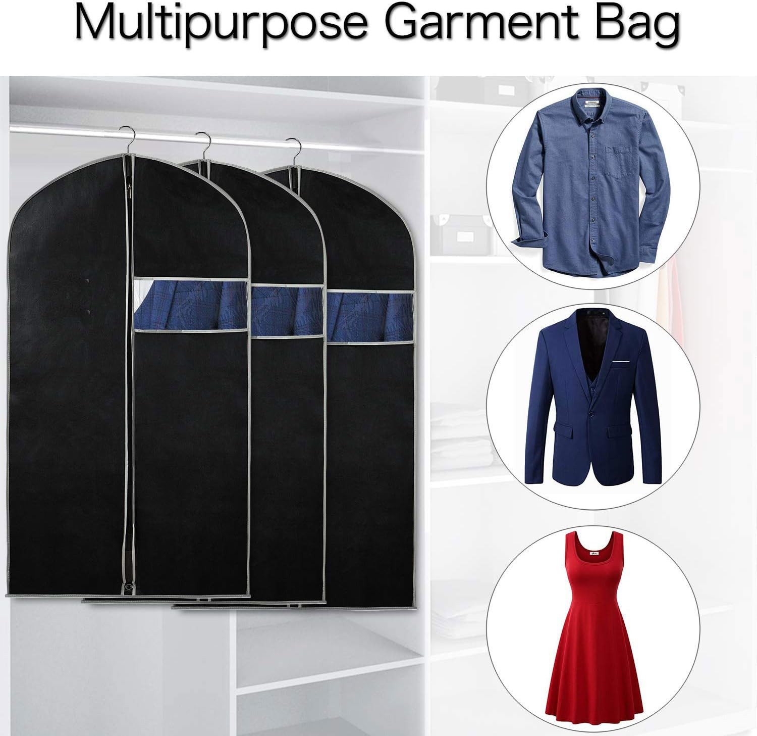 BreezeGuard Garment Bag for Travel - Breathable Non-Woven Fabric, 10-Pack with Clear Window 2