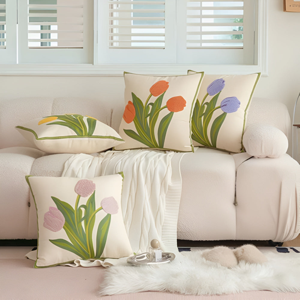 Breeze Sofa Cushion Covers - Cotton Floral Embroidery, Boho-Chic 1