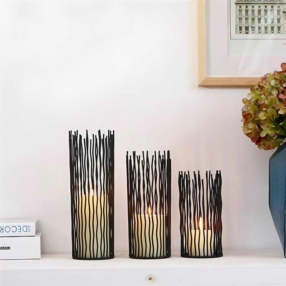 Brennan Candle Holder - Black Iron, Geometric Design 0