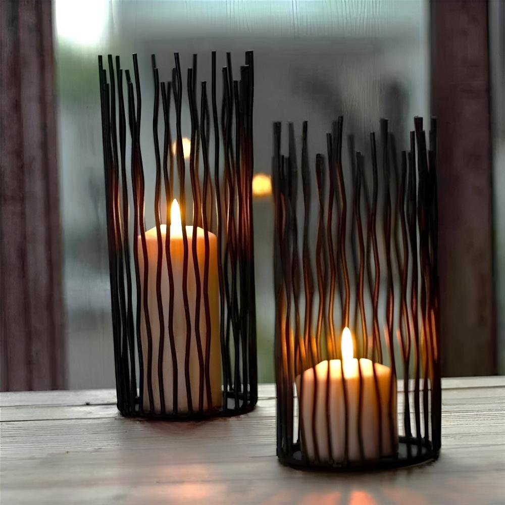 Brennan Candle Holder - Black Iron, Geometric Design 2