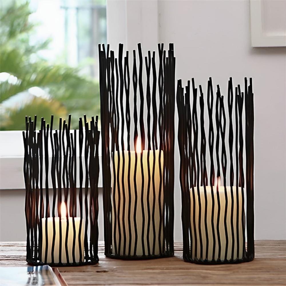 Brennan Candle Holder - Black Iron, Geometric Design 3