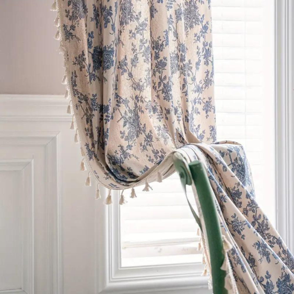 Briar Floral Curtain - Semi-Sheer Polyester, Rustic Charm 0