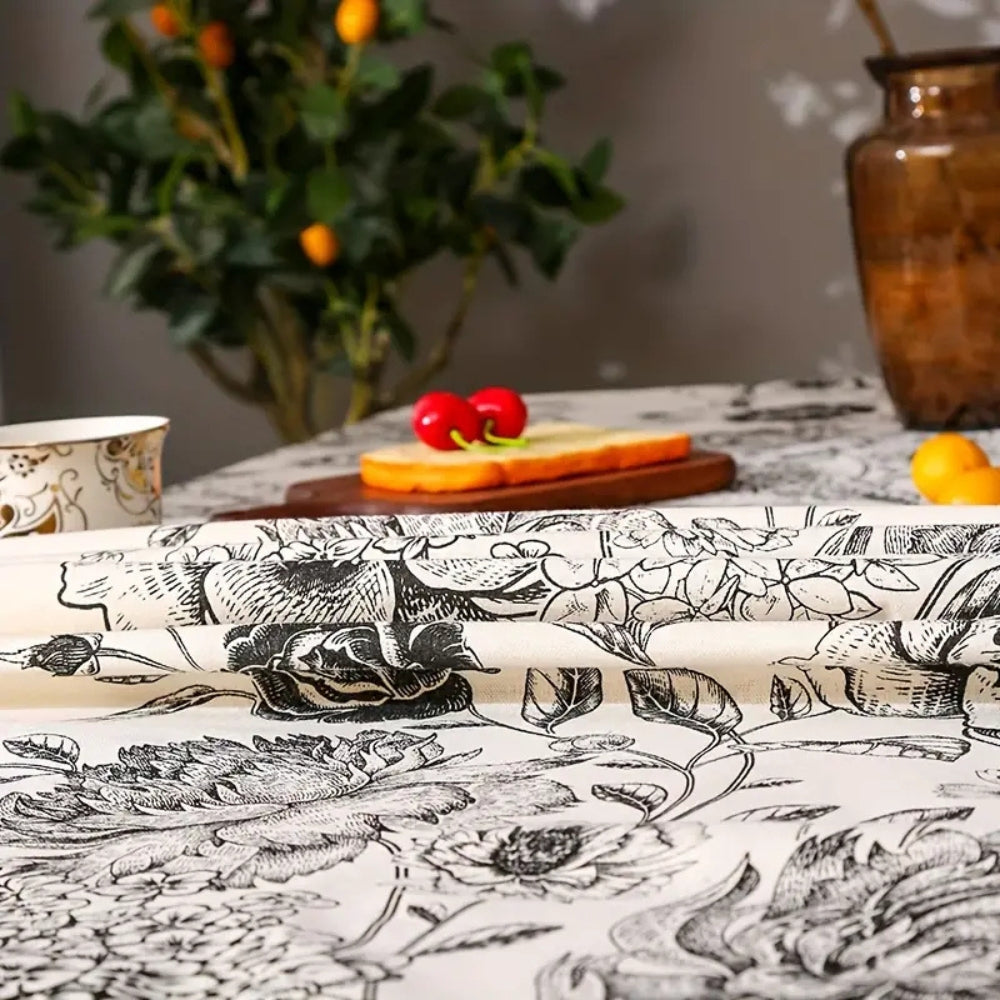 Brielle Custom Tablecloth - Cotton Polyester Blend, Floral Tassels 3
