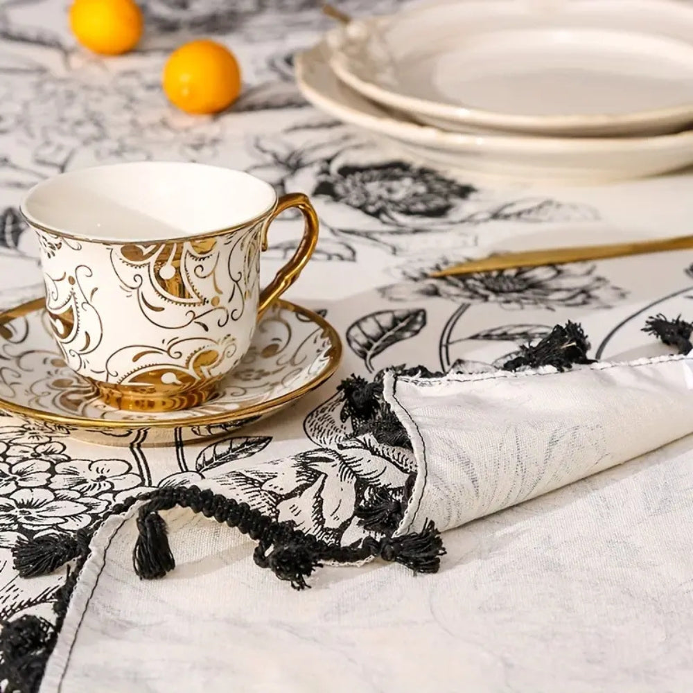 Brielle Custom Tablecloth - Cotton Polyester Blend, Floral Tassels 5