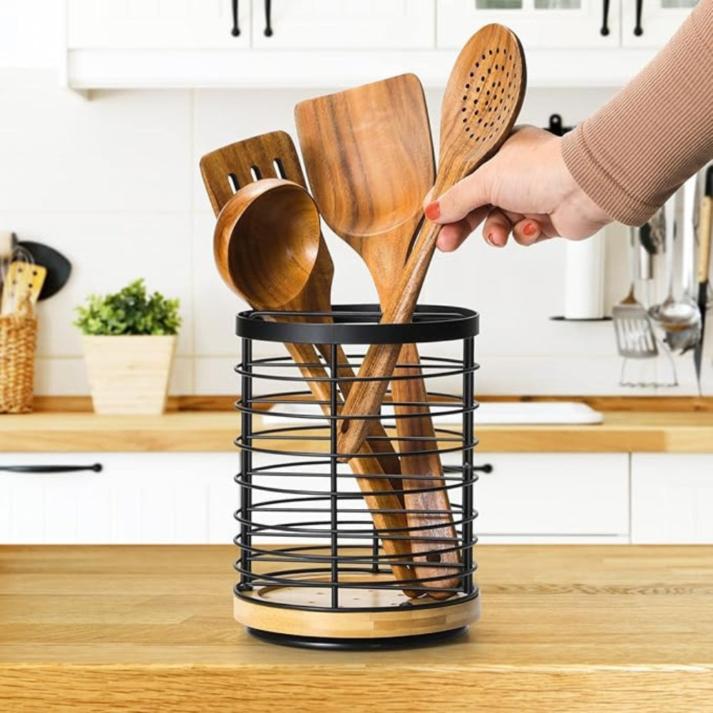 Brio Kitchen Organizer - Iron Frame, 360-Degree Rotating Utensil Holder 0
