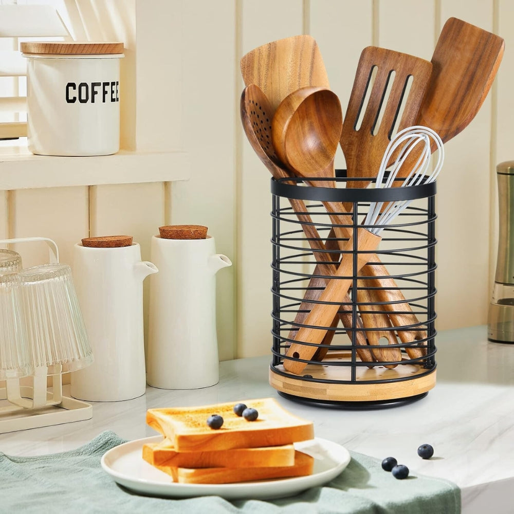 Brio Kitchen Organizer - Iron Frame, 360-Degree Rotating Utensil Holder 1