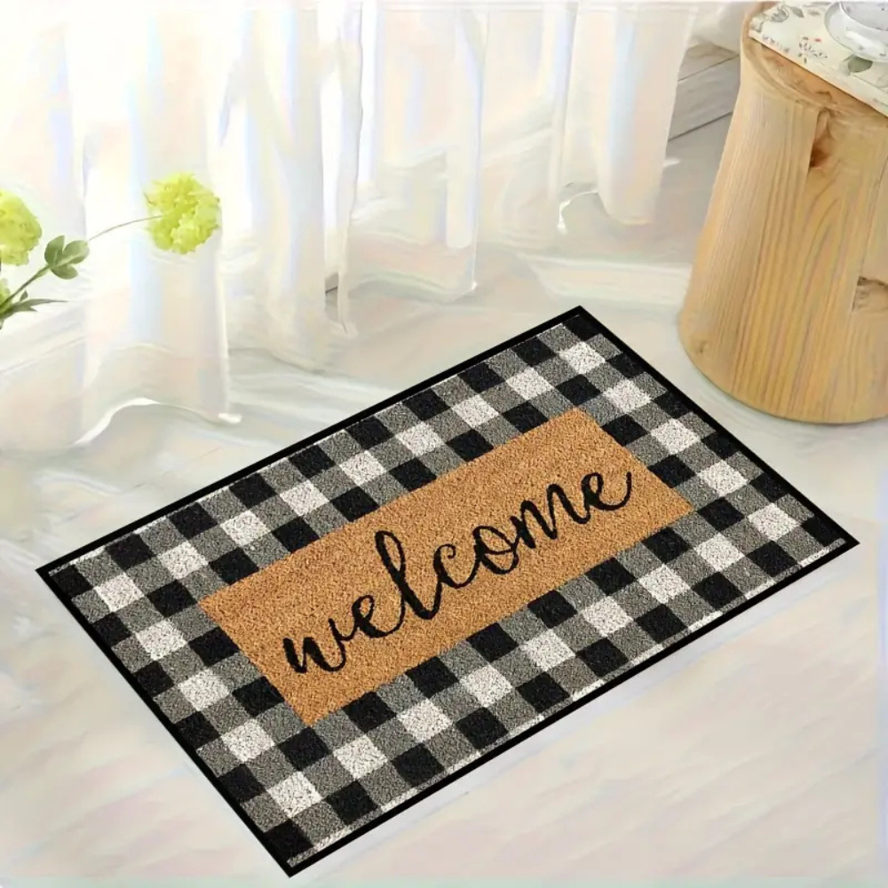 Bristol Welcome Mat - Coconut Coir, Buffalo Plaid Design 0