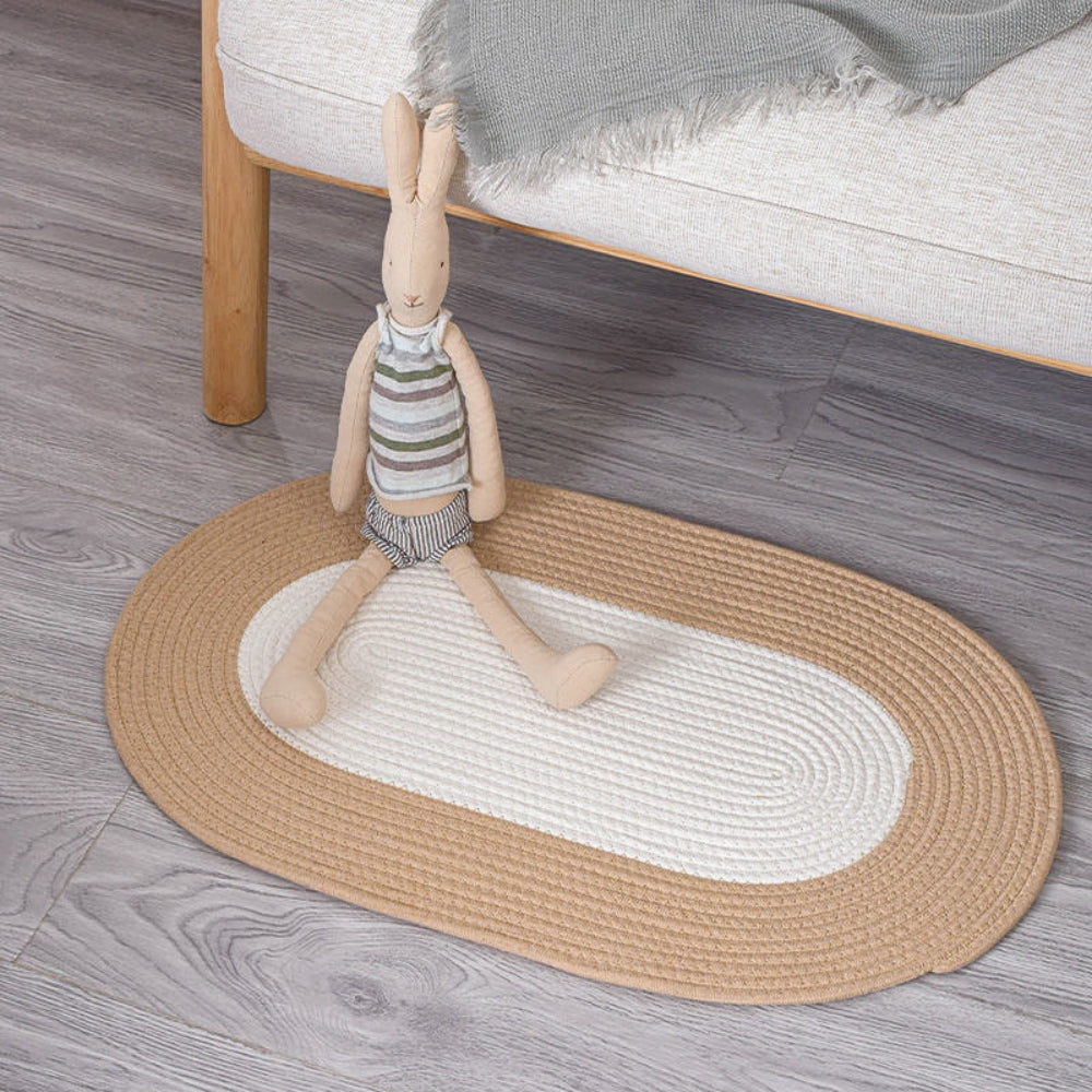 Brynley Area Rug - Washable Braided Hemp, Boho Oval Design 0