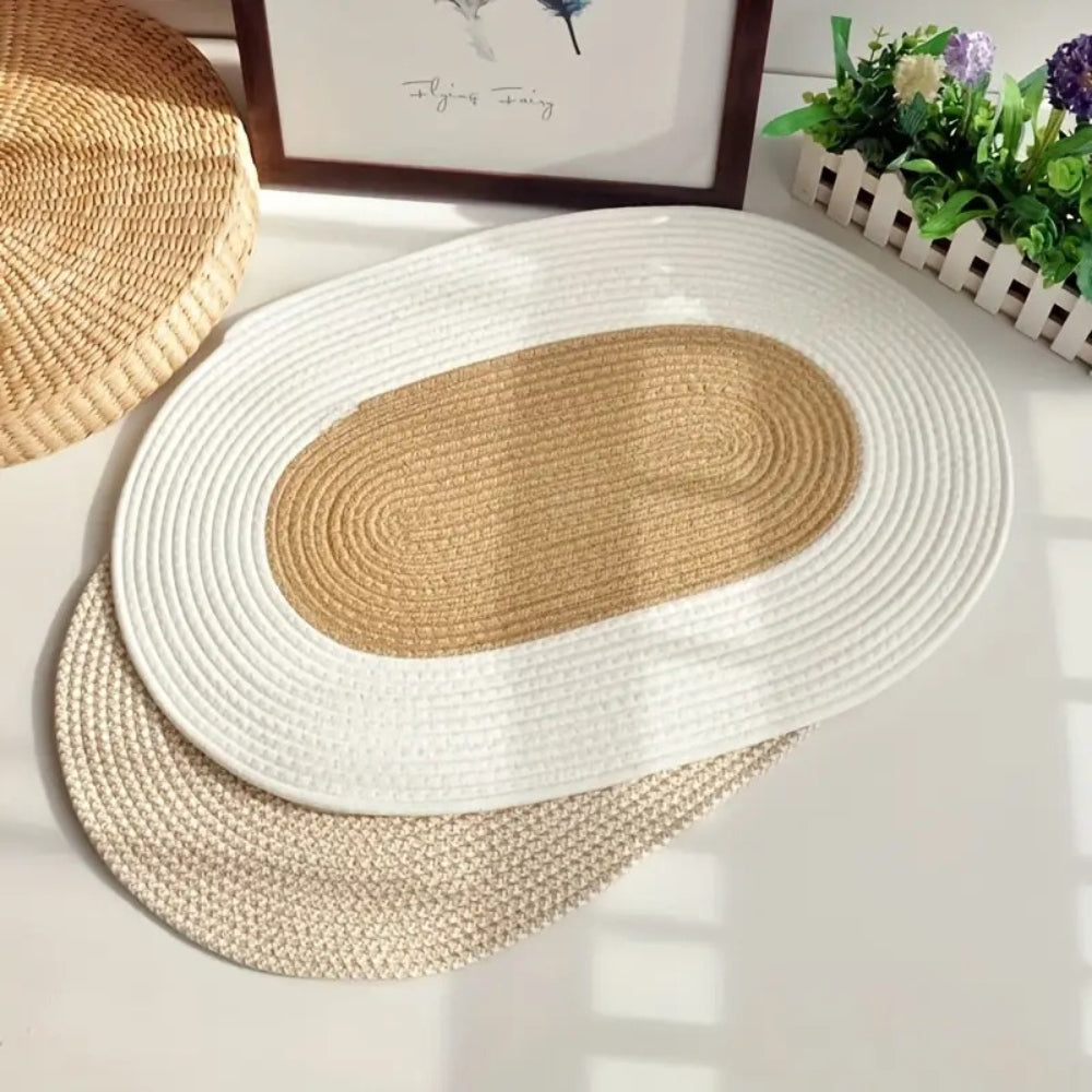 Brynley Area Rug - Washable Braided Hemp, Boho Oval Design 1
