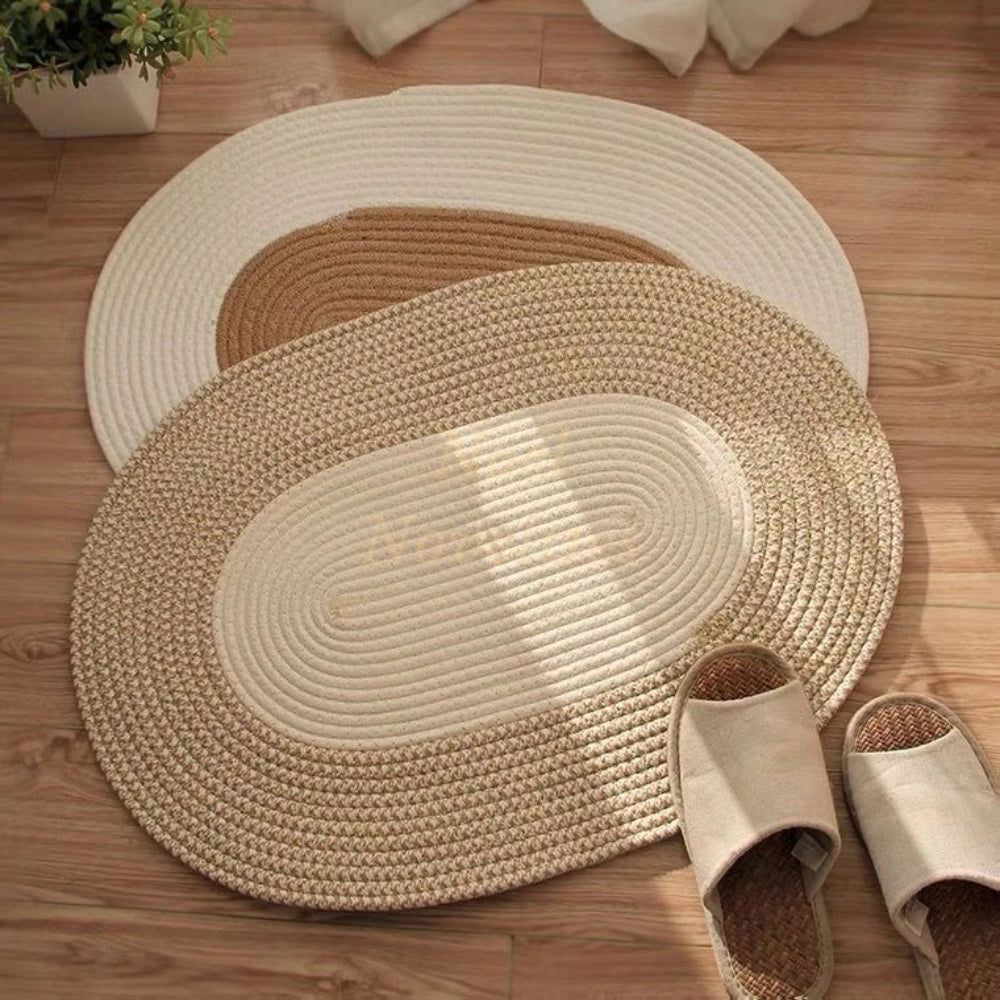 Brynley Area Rug - Washable Braided Hemp, Boho Oval Design 3