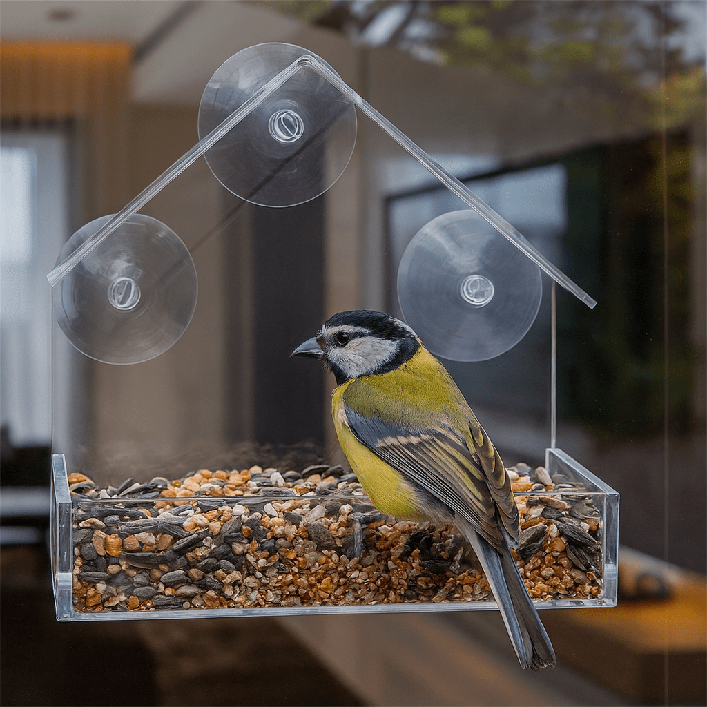 ClearView Perch - Window Bird Feeder - Modern Style - Close Viewing