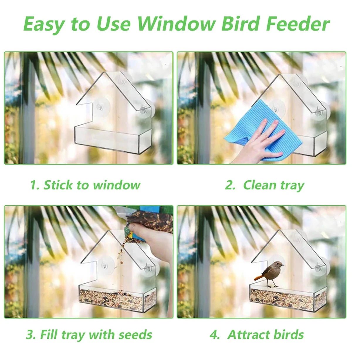 ClearView Perch - Window Bird Feeder - Modern Style - Close Viewing