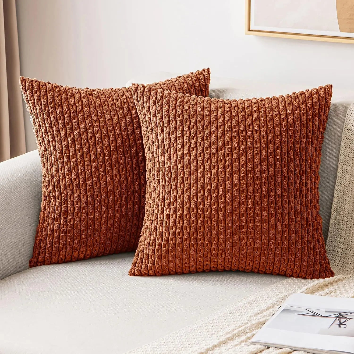 Caden Cushion Cover - Soft Corduroy, Boho Stripe Design for Sofa and Couch 0