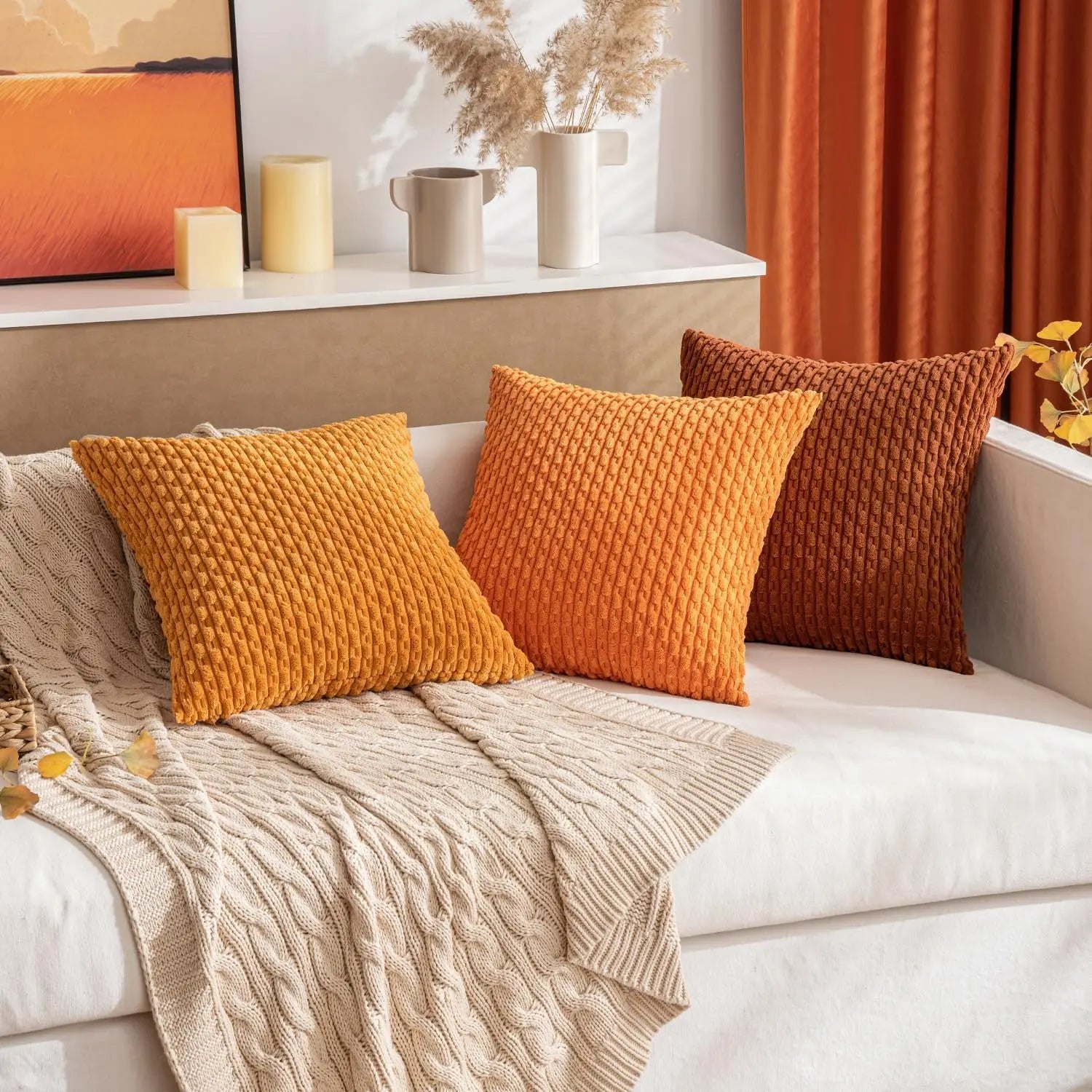 Caden Cushion Cover - Soft Corduroy, Boho Stripe Design for Sofa and Couch 1