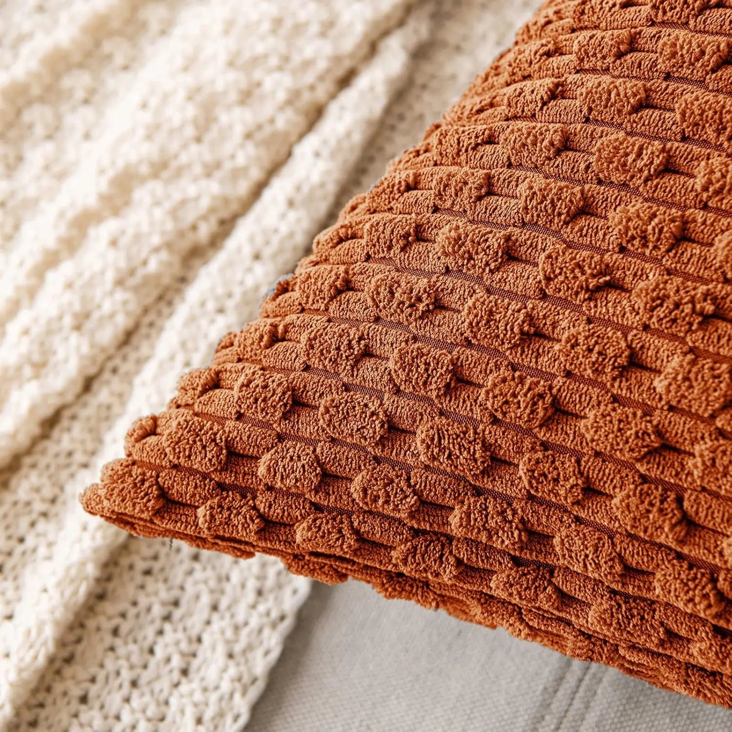 Caden Cushion Cover - Soft Corduroy, Boho Stripe Design for Sofa and Couch 3
