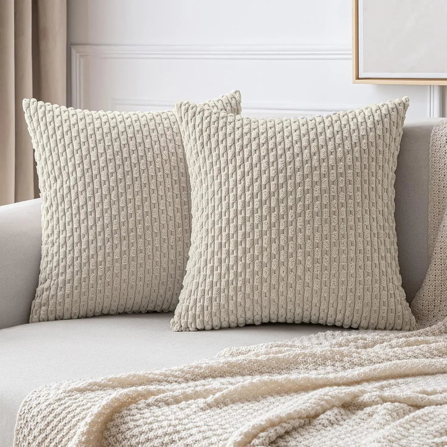 Caden Cushion Cover - Soft Corduroy, Boho Stripe Design for Sofa and Couch 7