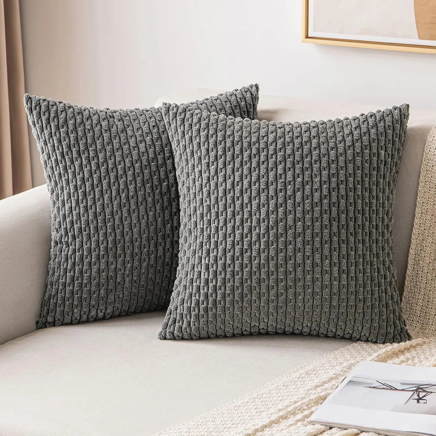 Caden Cushion Cover - Soft Corduroy, Boho Stripe Design for Sofa and Couch 8