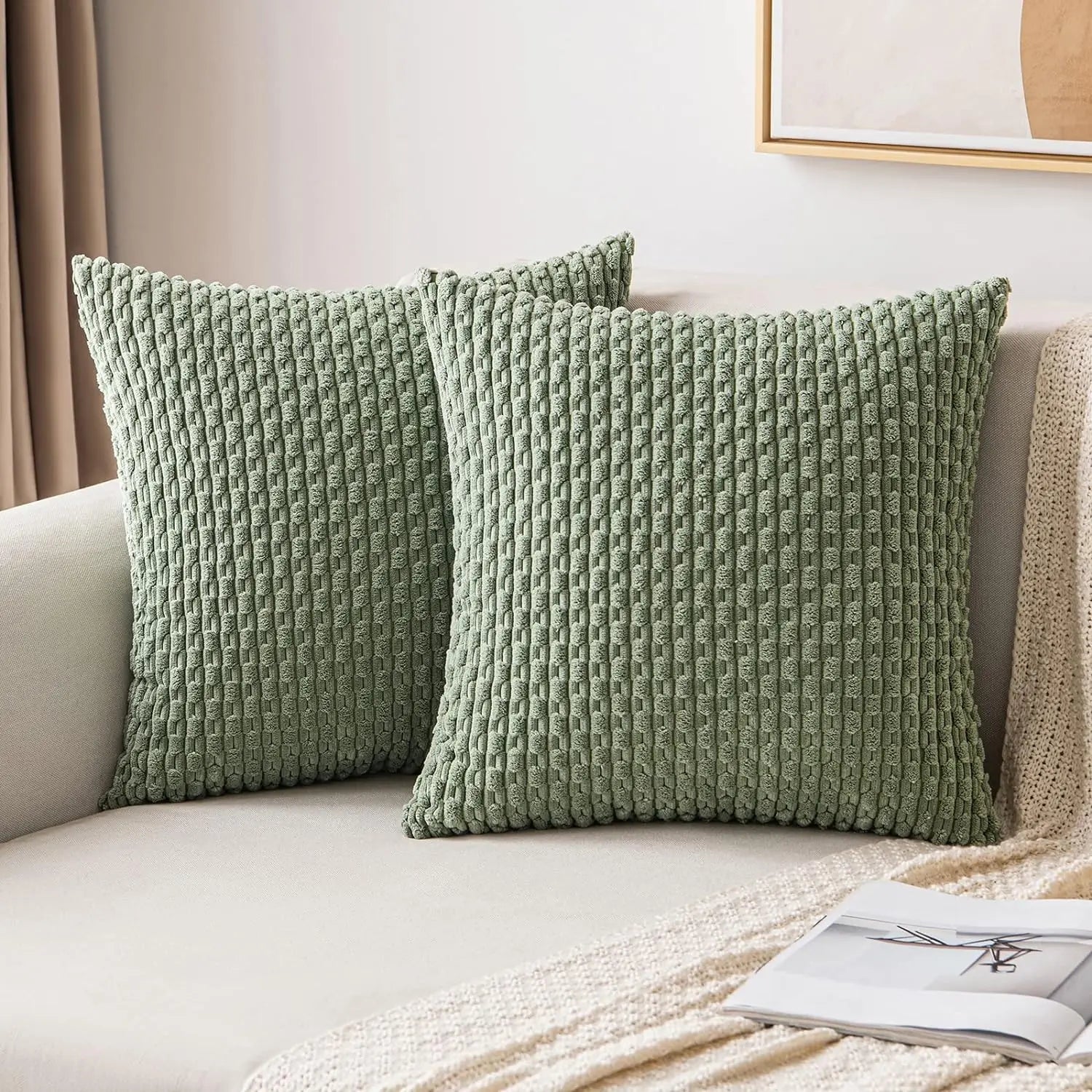 Caden Cushion Cover - Soft Corduroy, Boho Stripe Design for Sofa and Couch 9