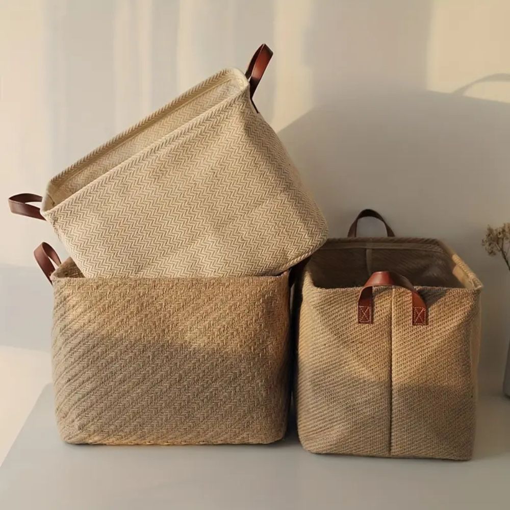 Caden Foldable Storage Box - Durable Cloth, Rustic Jute Weave, Versatile Toy Organizer 1