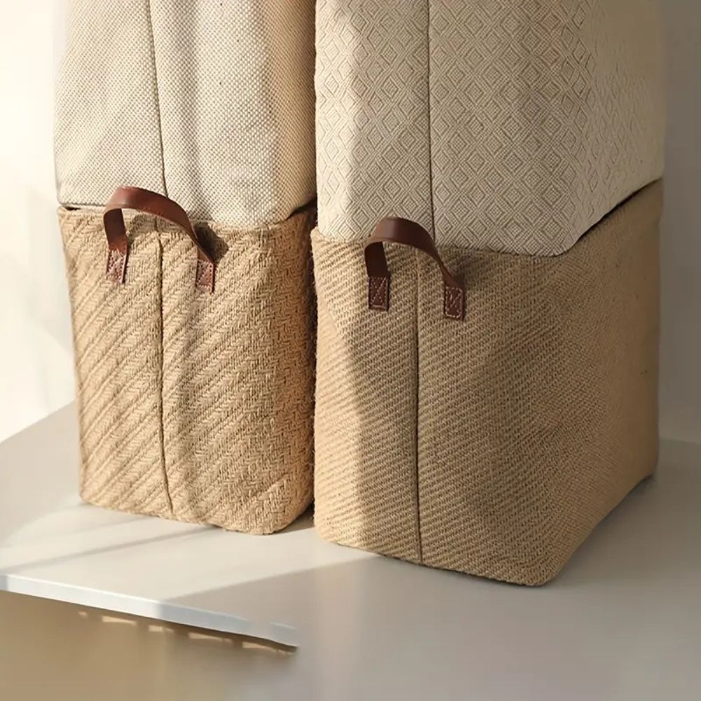 Caden Foldable Storage Box - Durable Cloth, Rustic Jute Weave, Versatile Toy Organizer 8